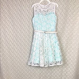 KnitWorks Girl Lace Dress Size 8 Color Teal White